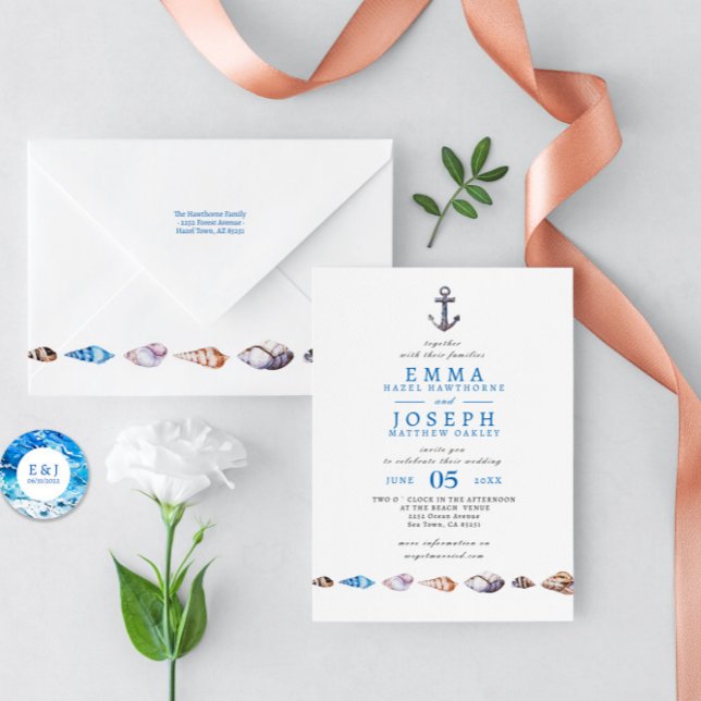 Nautical Ocean Beach blue elegant Wedding Invitation (Creator Uploaded)