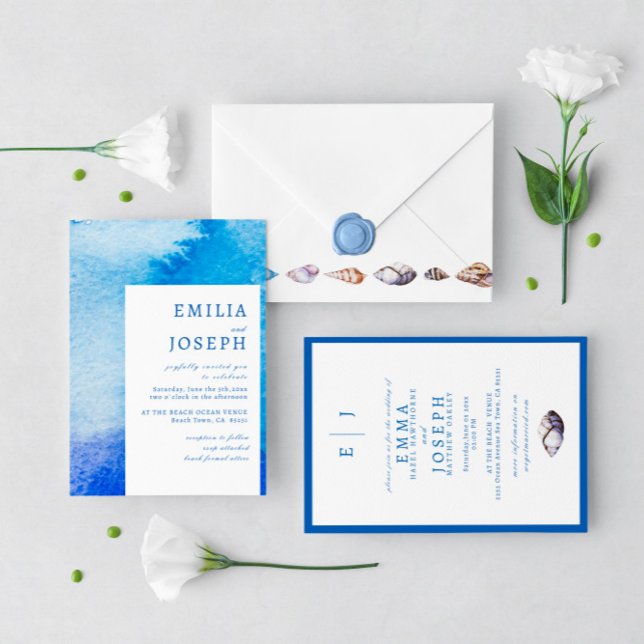 Nautical Ocean Beach blue modern abstract Wedding Invitation (Creator Uploaded)