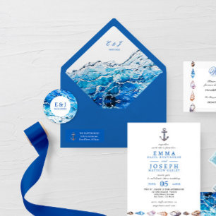 Nautical Ocean Beach blue modern Wedding Envelope