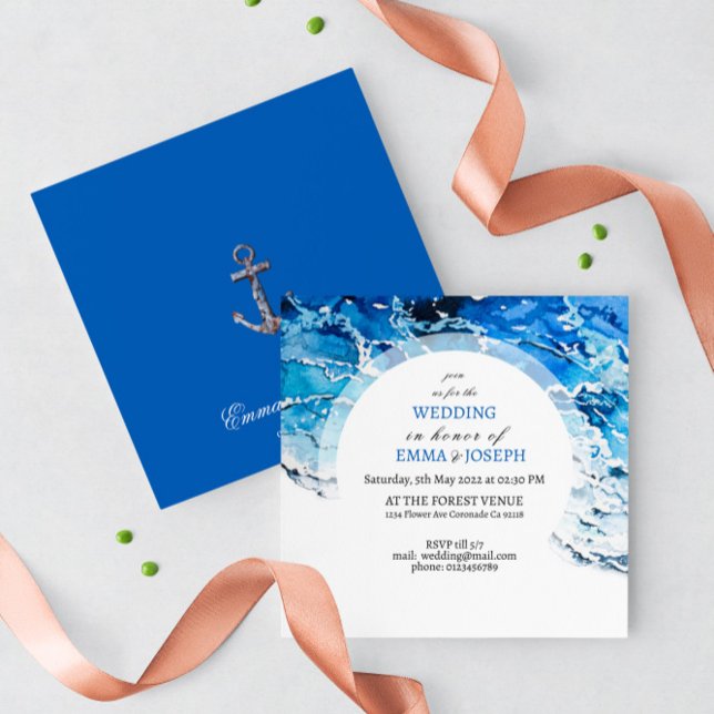 Nautical Ocean Beach blue modern Wedding Invitation (Creator Uploaded)