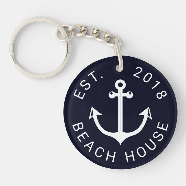 Nautical Ocean Beach House | Your Text Key Ring (Front)
