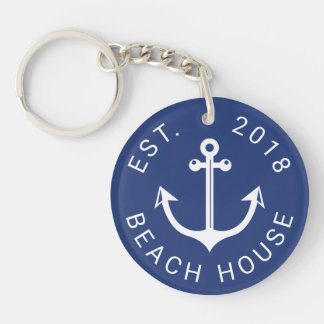 Nautical Ocean Beach House | Your Text Key Ring