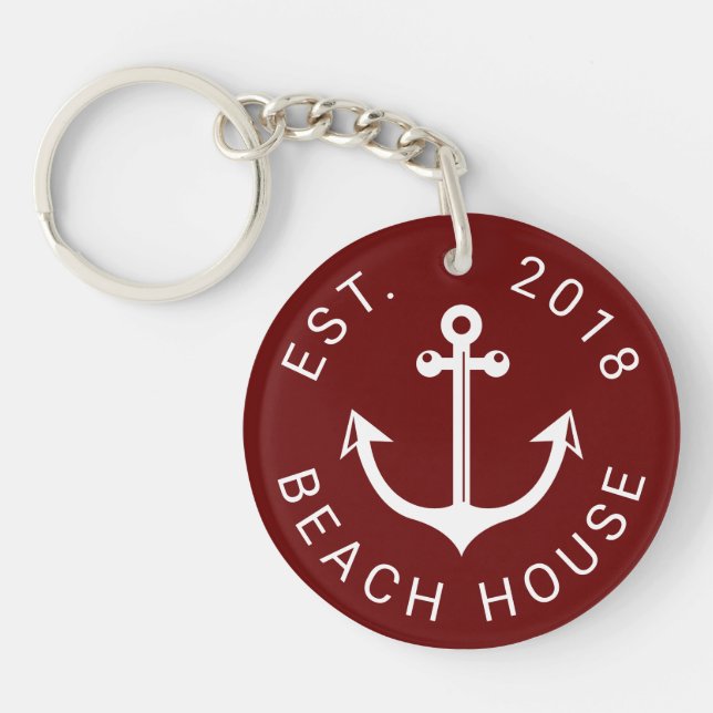 Nautical Ocean Beach House | Your Text Key Ring (Front)