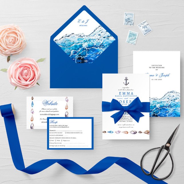 Nautical Ocean beach modern Wedding Envelope (Creator Uploaded)