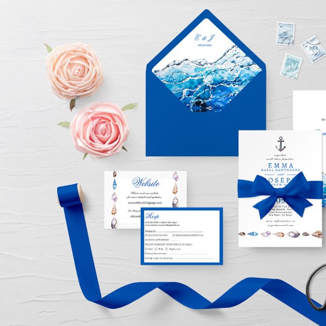 Nautical Ocean Beach modern Wedding Website Card (Creator Uploaded)