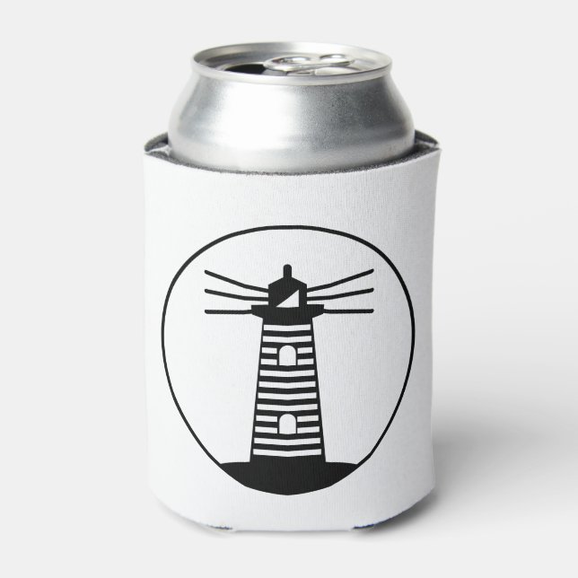 Nautical Ocean Beacon Lighthouse Striped Art Can Cooler (Can Front)