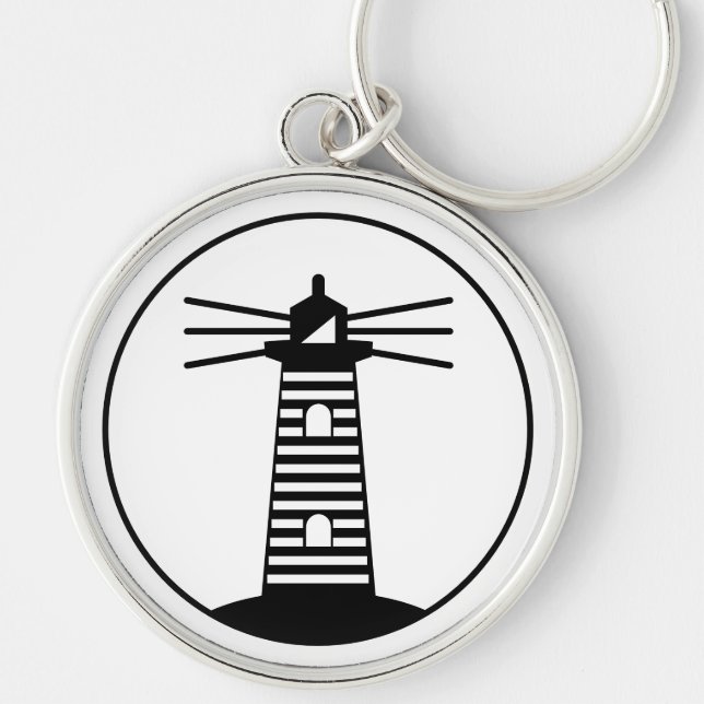 Nautical Ocean Beacon Lighthouse Striped Art Key Ring (Front)