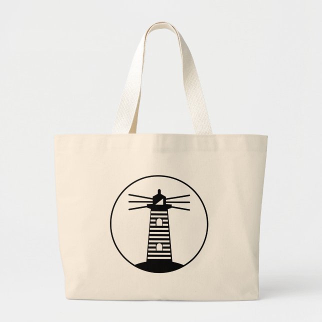 Nautical Ocean Beacon Lighthouse Striped Art Large Tote Bag (Front)
