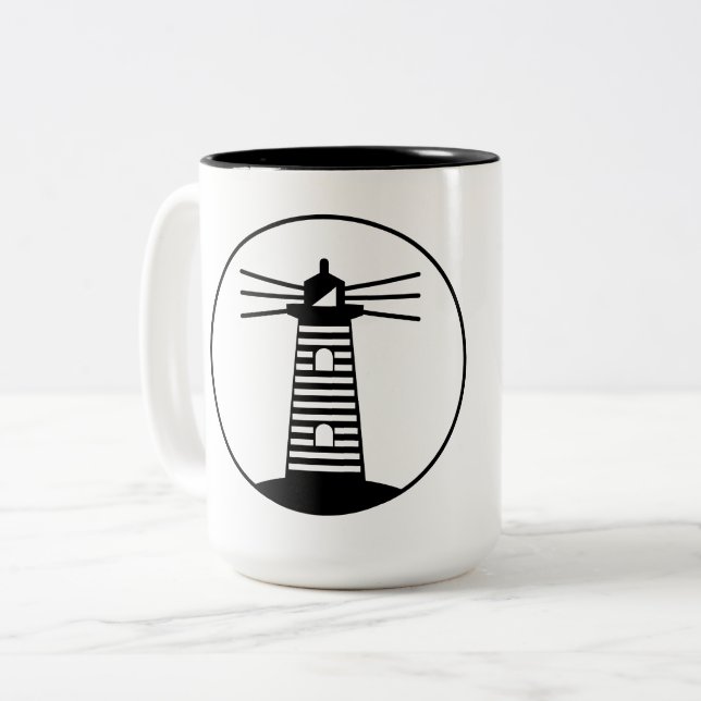 Nautical Ocean Beacon Lighthouse Striped Art Two-Tone Coffee Mug (Front Left)