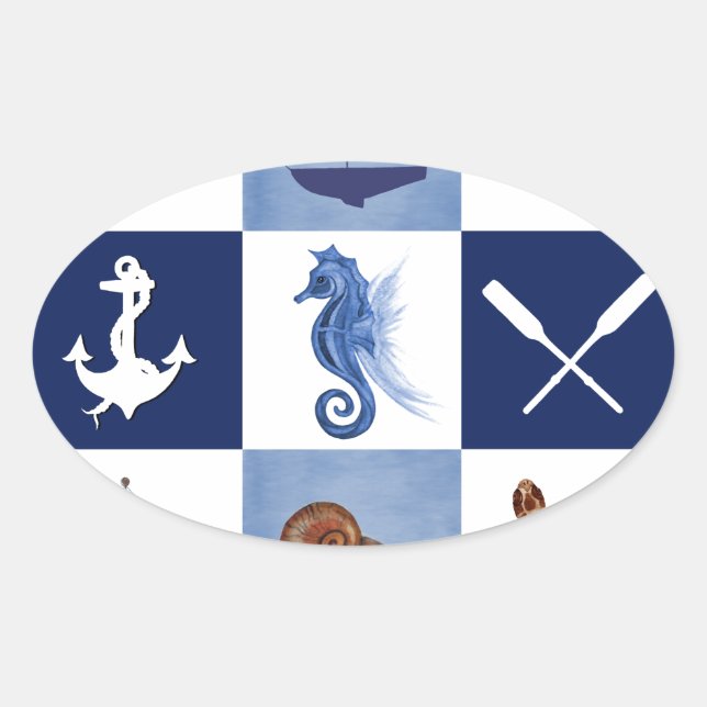 Nautical Ocean Designs Oval Sticker (Front)