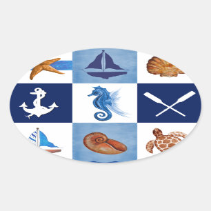 Nautical Ocean Designs Oval Sticker