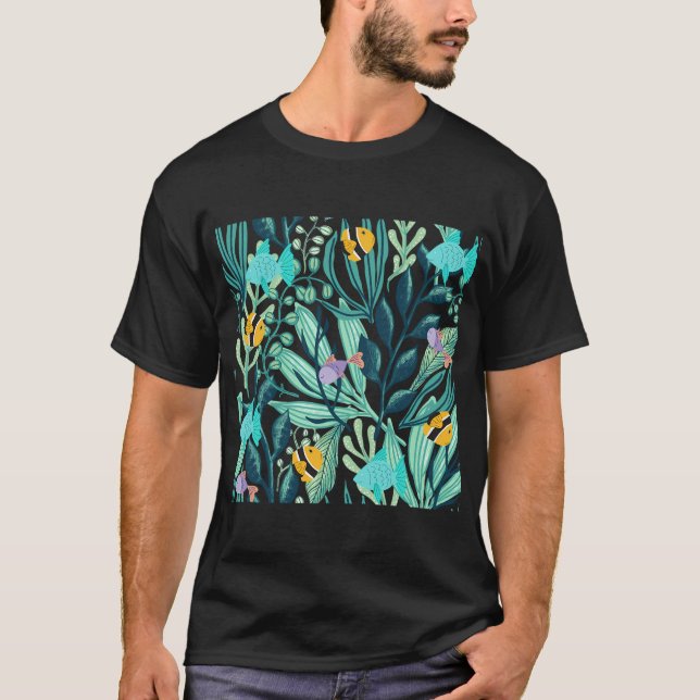 Nautical Ocean Life Fish Collage T-Shirt (Front)