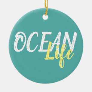nautical OCEAN LIFE lettering   Ceramic Tree Decoration