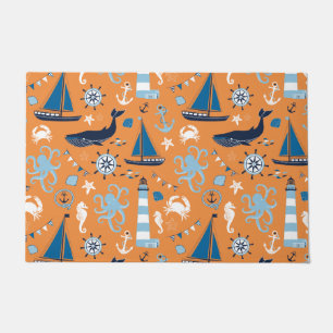 Nautical Ocean Orange Doormat