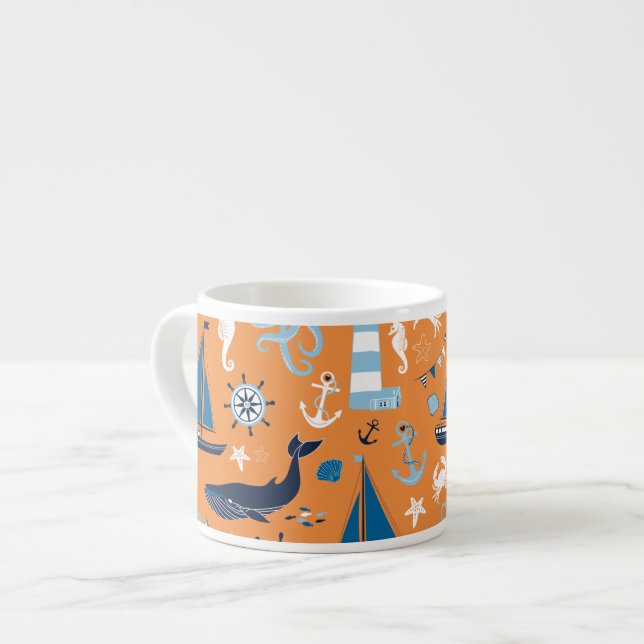 Nautical Ocean Orange Espresso Cup (Front Left)