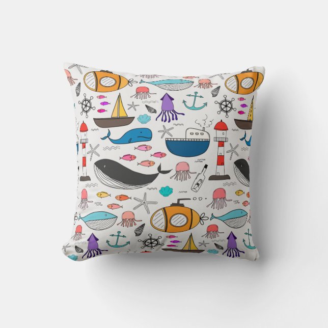 Nautical Ocean Pattern Cushion (Front)