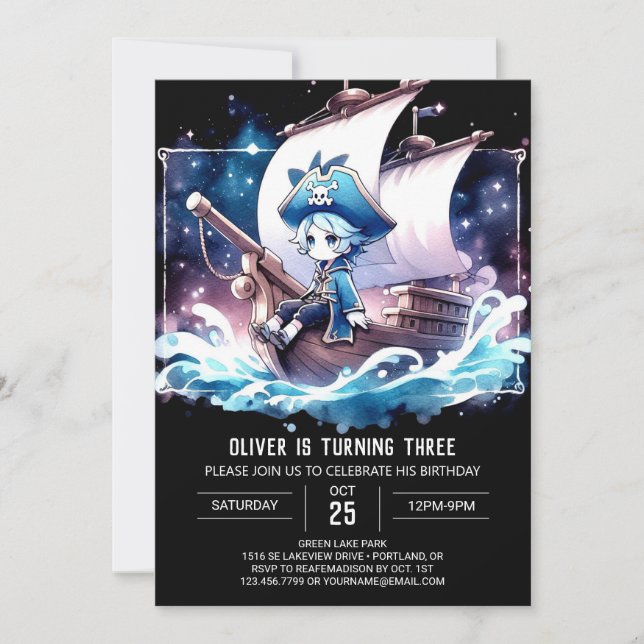 Nautical Ocean Pirate Birthday Invitation (Front)