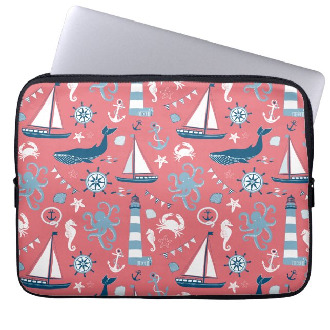 Nautical Ocean Rose Laptop Sleeve (Front)