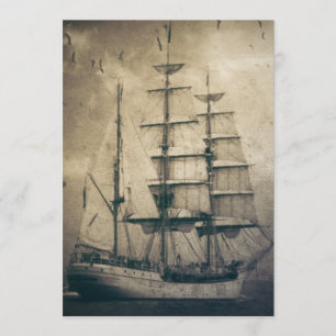 Nautical Ocean Sea Vintage Sailing sailboat Invitation