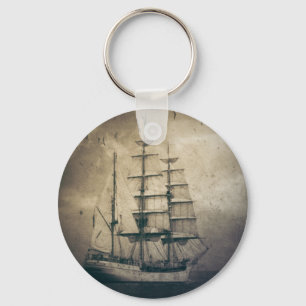 Nautical Ocean Sea Vintage Sailing sailboat Key Ring