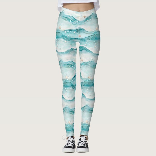 Nautical Ocean Seashell Pattern Leggings (Front)