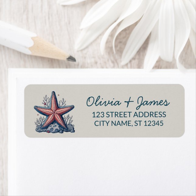 Nautical Ocean Starfish Navy Blue Return Address   (Insitu)