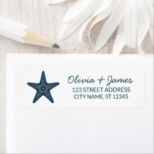 Nautical Ocean Starfish Navy Blue Return Address  