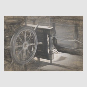 Nautical Ocean Vintage Navy Ship Sepia Coastal Art Tissue Paper