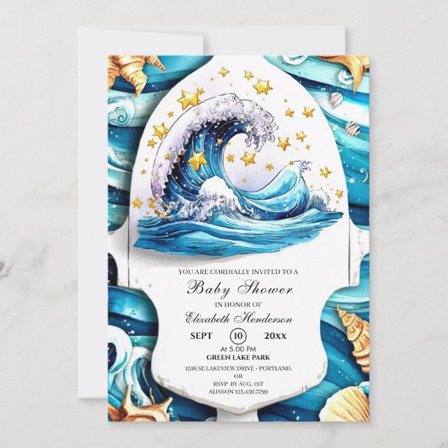 Nautical Ocean Waves Baby Shower Invitation (Front)