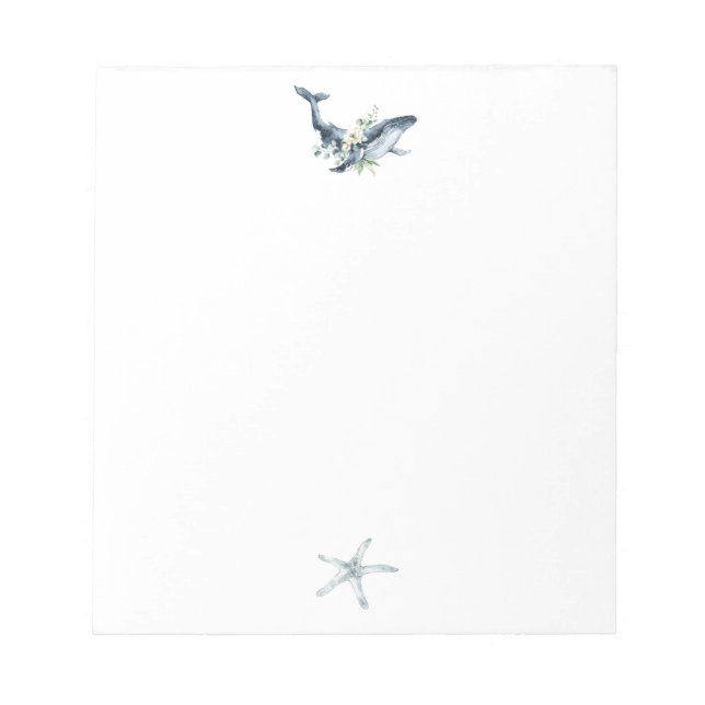 Nautical Ocean Whale Starfish Stationary Paper Notepad (Front)
