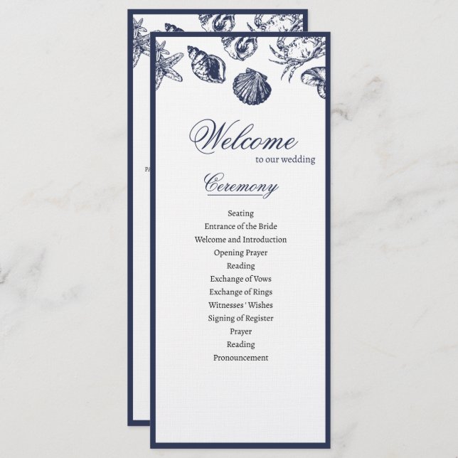 Nautical Oceanic classic navy blue Wedding Program Programme (Front/Back)
