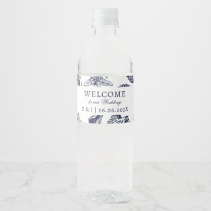 Nautical Oceanic classic navy Wedding "Welcome" Water Bottle Label