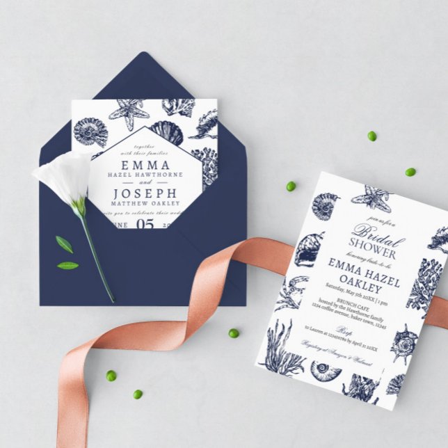 Nautical Oceanic modern dark navy Wedding Envelope (Creator Uploaded)