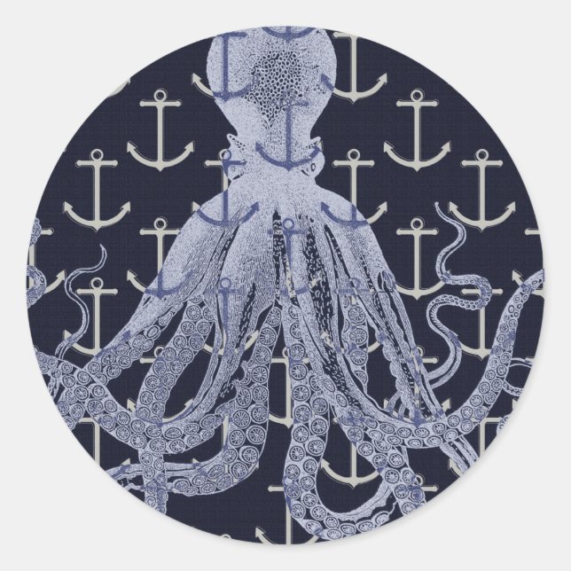 Nautical Octopus Classic Round Sticker (Front)