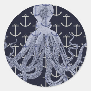 Nautical Octopus Classic Round Sticker