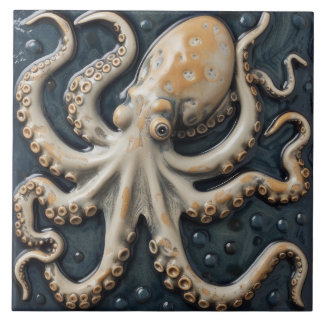 Nautical Octopus Squid 3D Effect Aquatic Tile