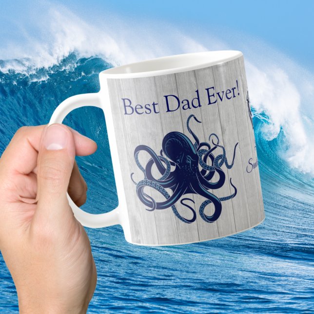 Nautical Octopus Squid Navy Blue Best Dad Ever Cof Coffee Mug (Creator Uploaded)