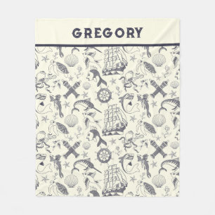 Nautical Old Sailor Tattoos Patterned Fleece Blanket