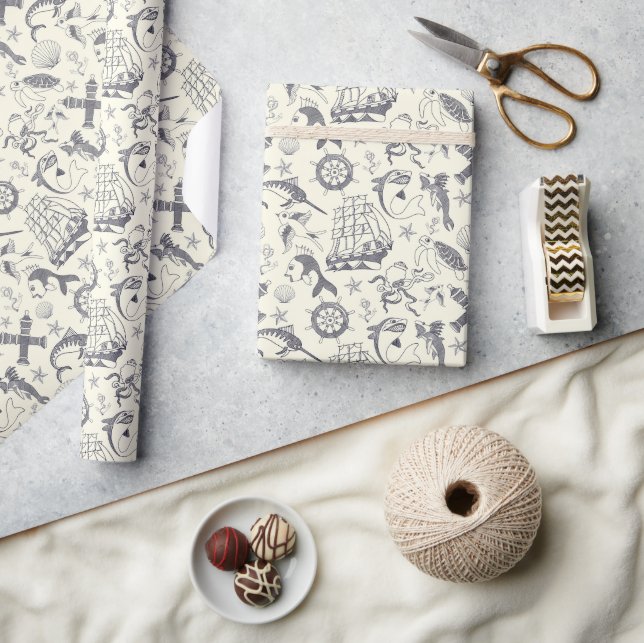 Nautical Old Sailor Tattoos Patterned Wrapping Paper (Crafts)