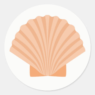 Nautical Orange Seashell Beach Wedding Classic Round Sticker