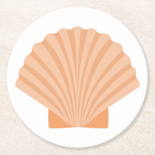 Nautical Orange Seashell Beach Wedding Party Round Paper Coaster