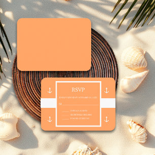 Nautical Orange White Anchor Stripes Wedding RSVP Enclosure Card