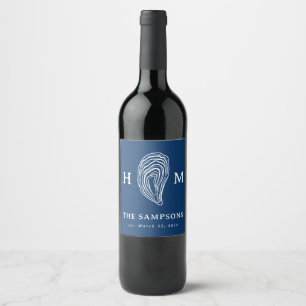 Nautical Oyster Shell Monogram with Wedding Date Wine Label