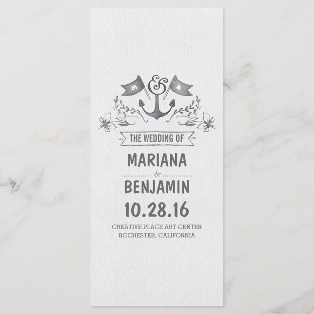 nautical painted anchor wedding programs programme (Front)