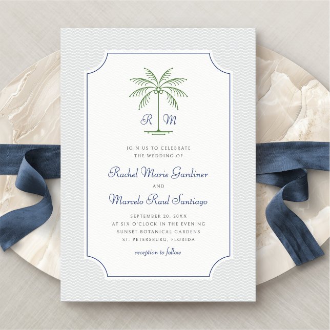 Nautical Palm Tree Minimalist Preppy Wedding Invitation (Creator Uploaded)