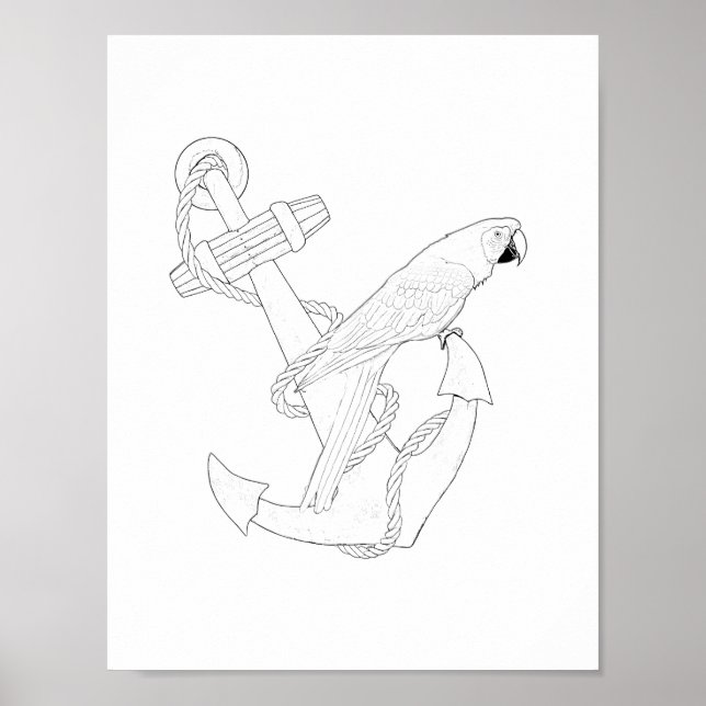 Nautical Parrot Adult Colouring Poster (Front)