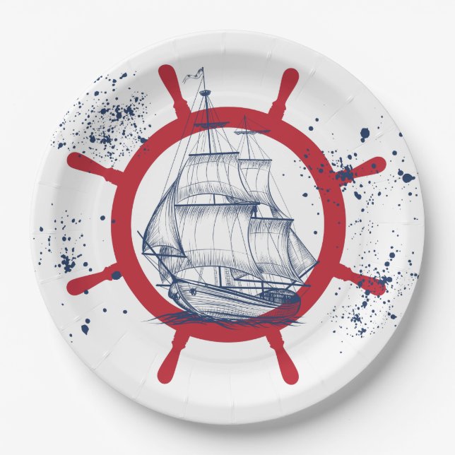 Nautical Party Sailboat Paper Plate (Front)