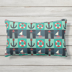 Nautical Patchwork Image Lumbar Cushion