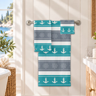 Nautical Pattern Boat Elements Bath Towel Set