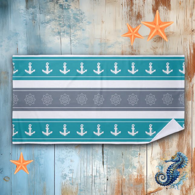 Nautical Pattern Boat Elements Beach Towel (Creator Uploaded)